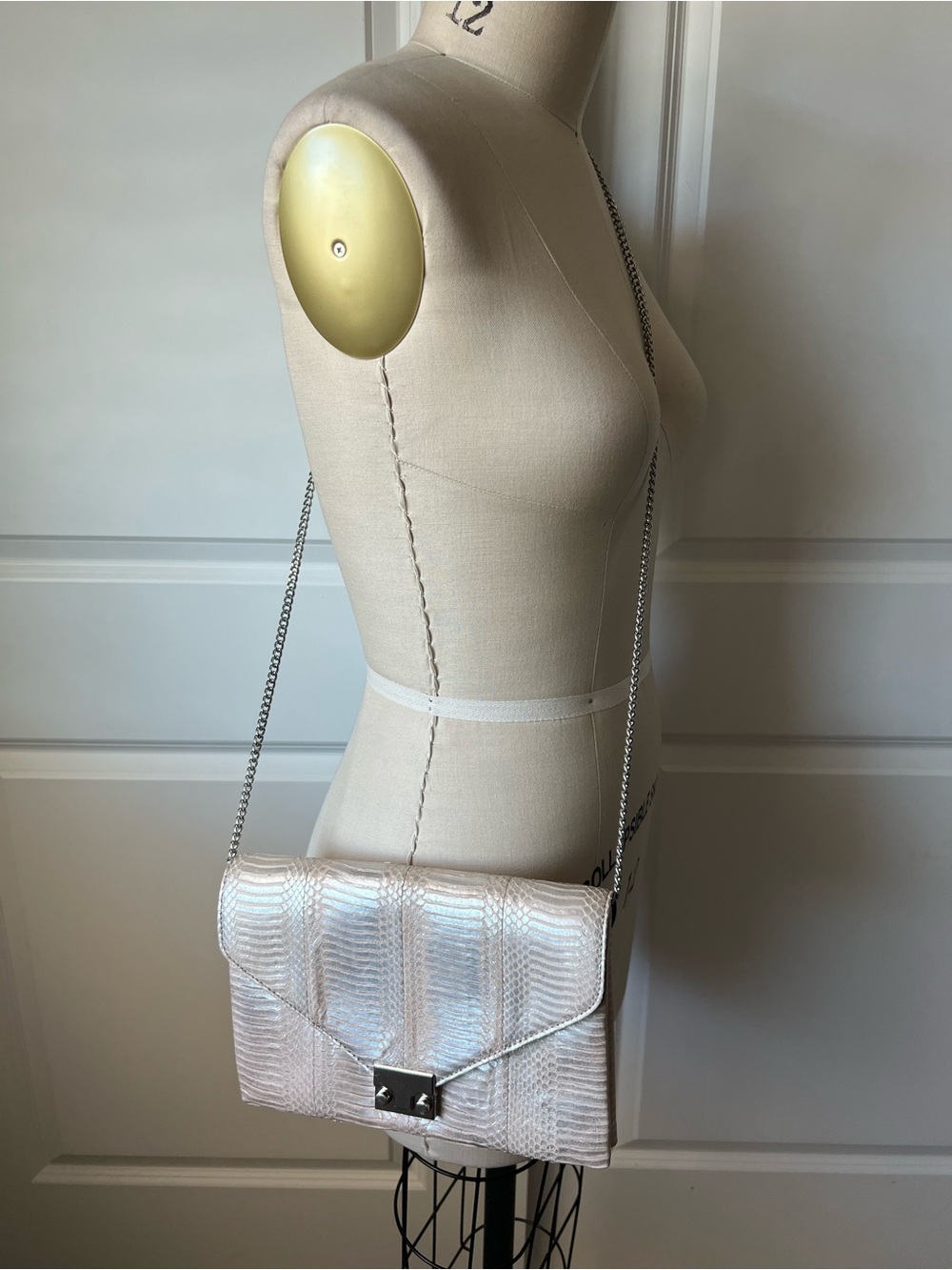 New Loeffler Randall Snake-Embossed Chain Shoulder Bag